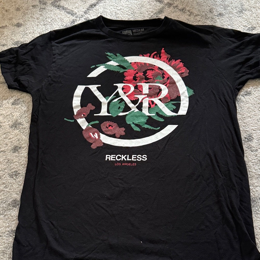 Young & Reckless Black Tee with Floral Graphic